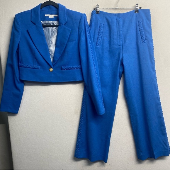 SET Veronica Beard Behren Suit Jacket Blue 4 Crop Wide Leg Dova Trouser - Picture 10 of 16